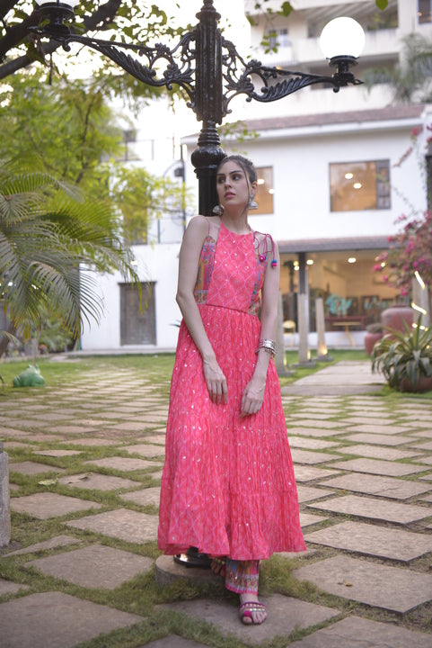 Pink printed anarkali set